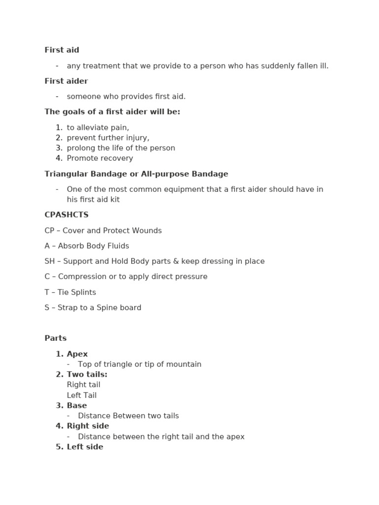 Triangular Bandage Techniques in First Aid | PDF