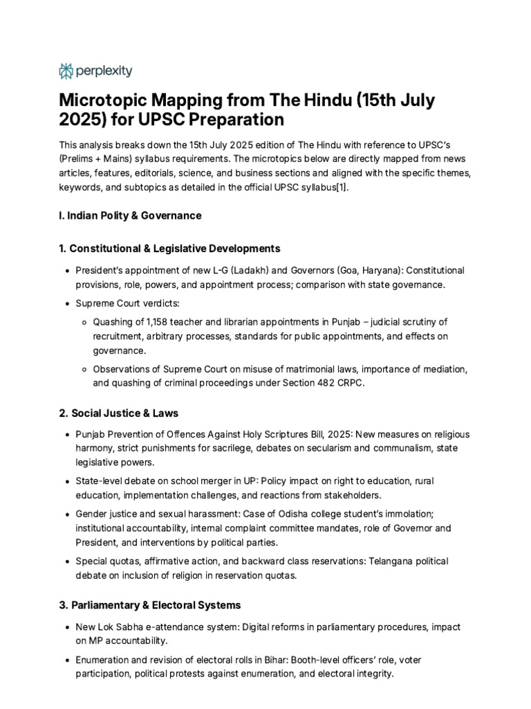 Microtopic Mapping From The Hindu (15th July 2025) | PDF | Inflation ...