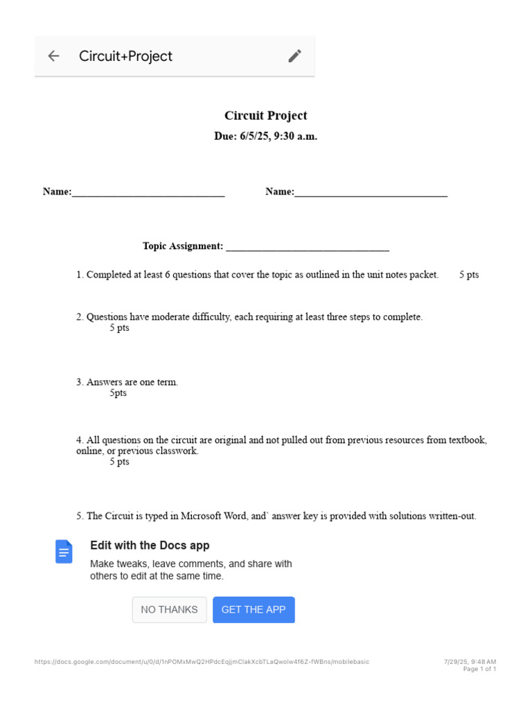 Circuit Project Guidelines and Requirements | PDF