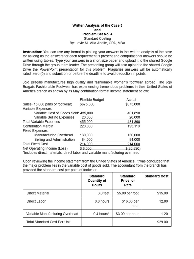 Standard Costing Variance Analysis Report | PDF | Cost Of Goods Sold ...