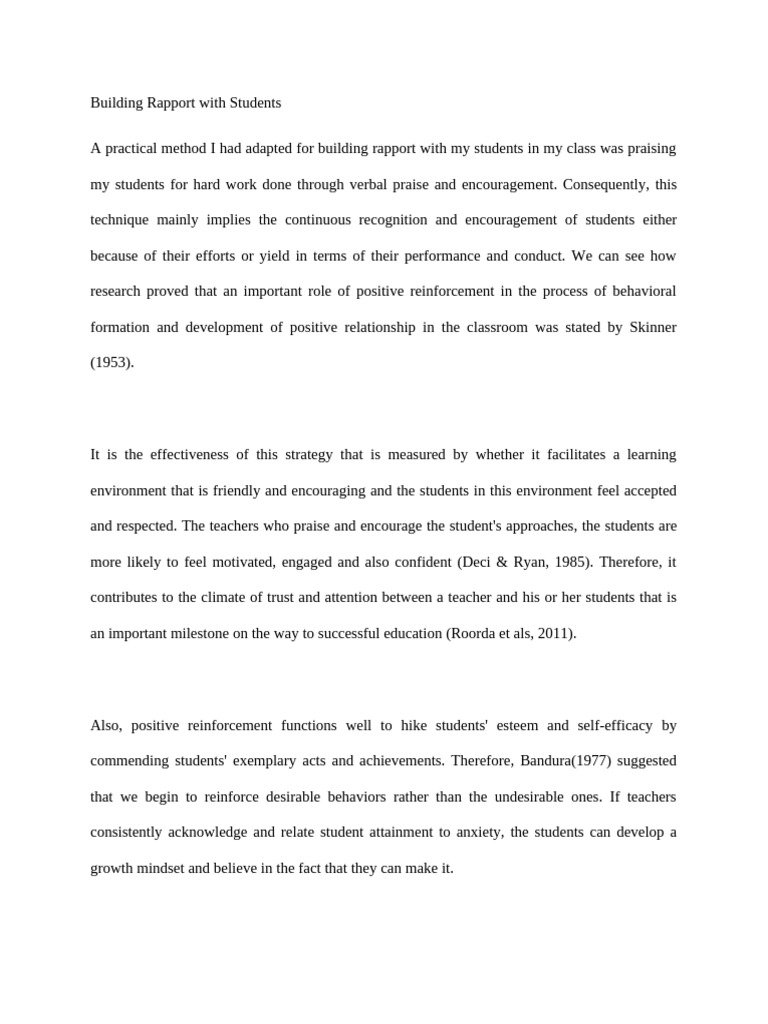 Building Student Rapport Strategies | PDF | Teachers | Behaviorism