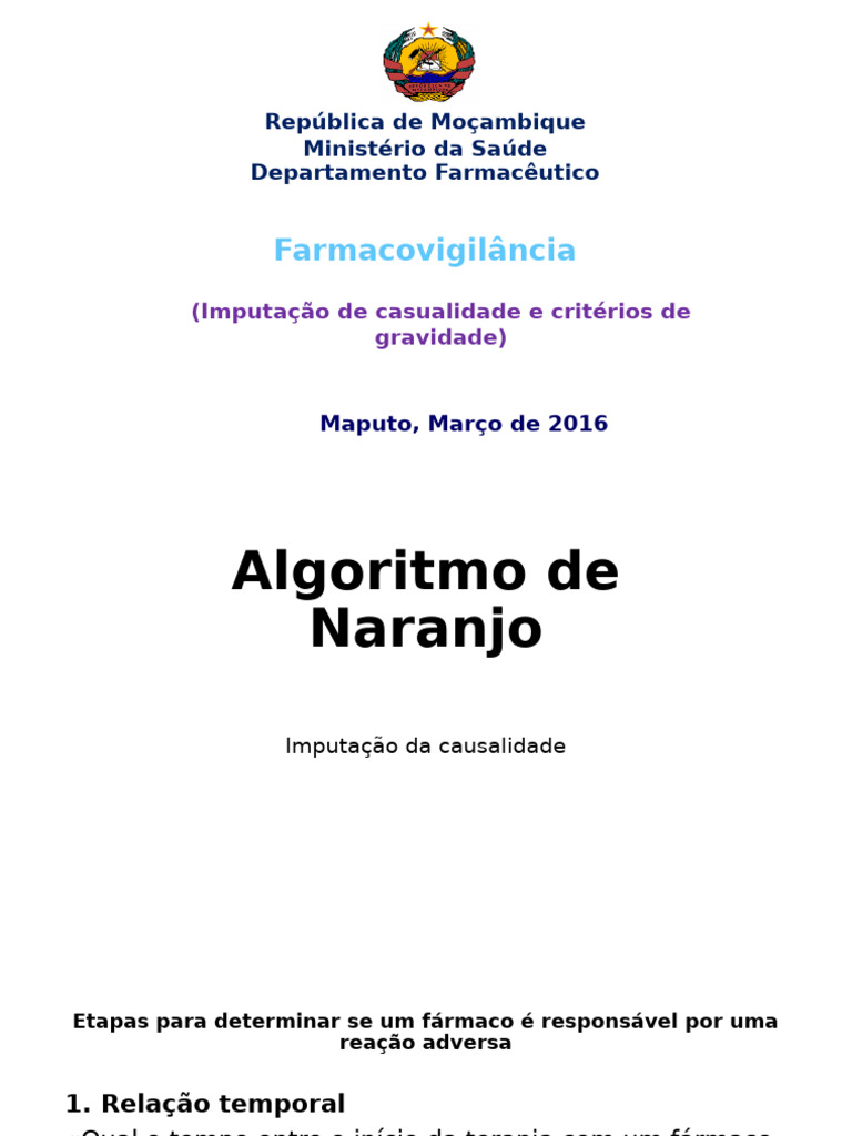Algoritmo de Naranjo na Farmacovigilância | PDF | Farmacologia ...