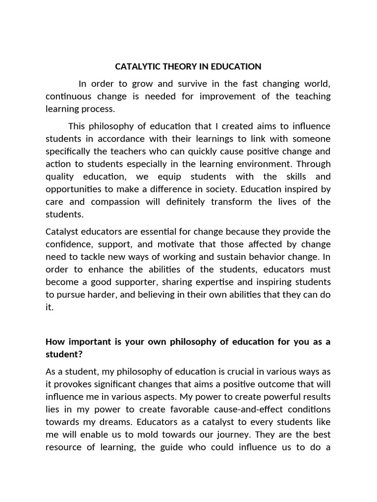 Catalytic Theory in Education | PDF | Learning | Philosophy Of Education