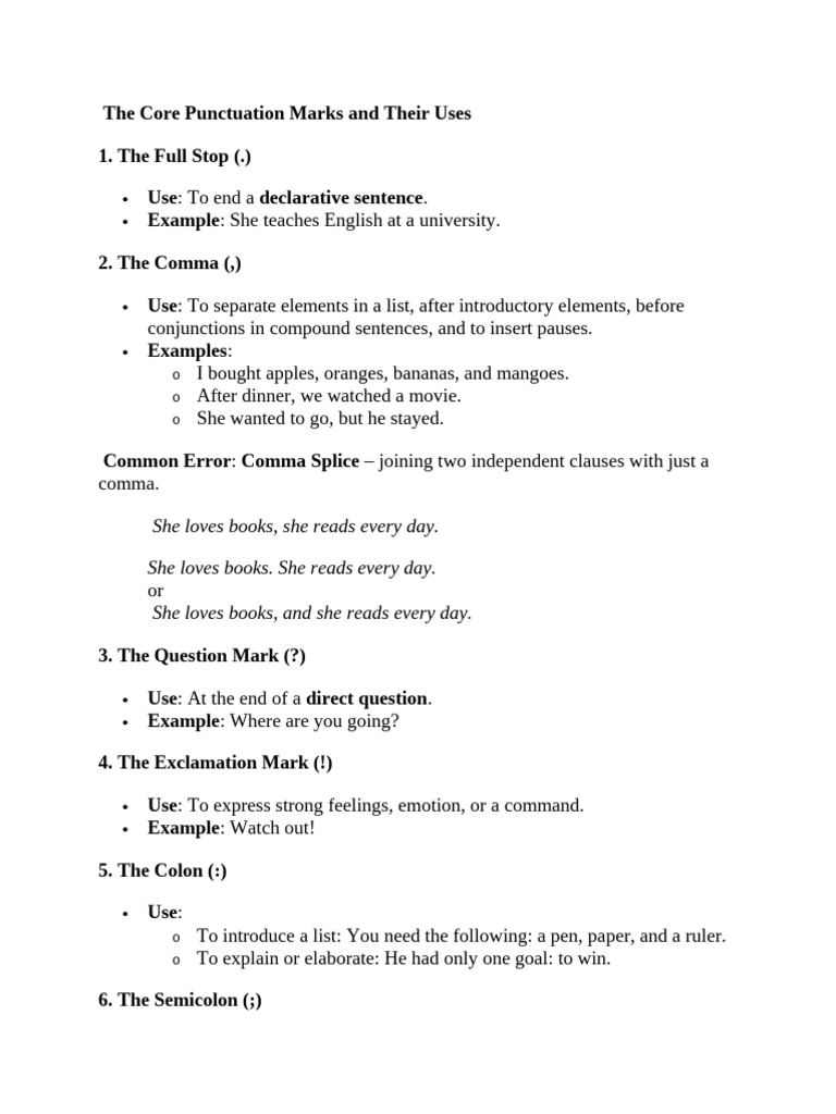 The Core Punctuation Marks and Their Uses | PDF