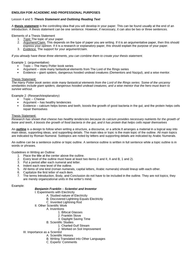 Thesis Statement and Outlining Guide | PDF | Writing | Mesopotamia