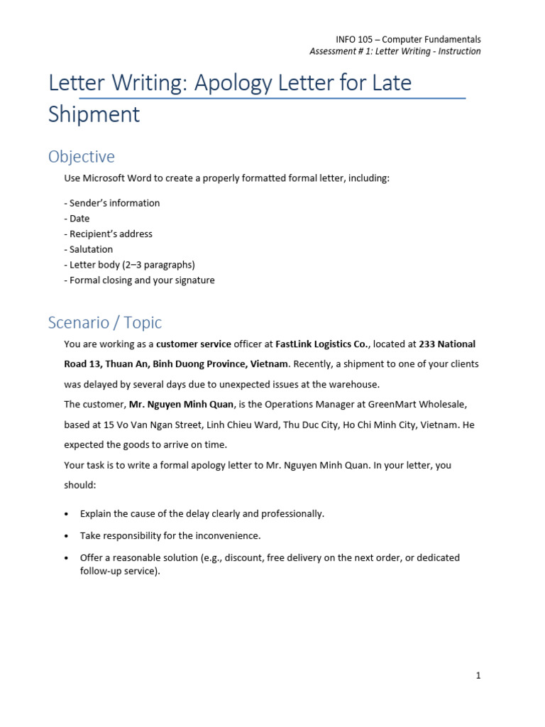 Apology Letter Writing Instructions | PDF