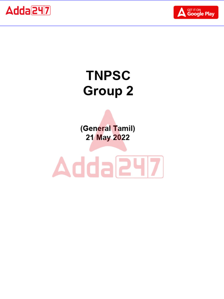 TNPSC Group 2 General Tamil 21 May 2022 Question Paper | PDF