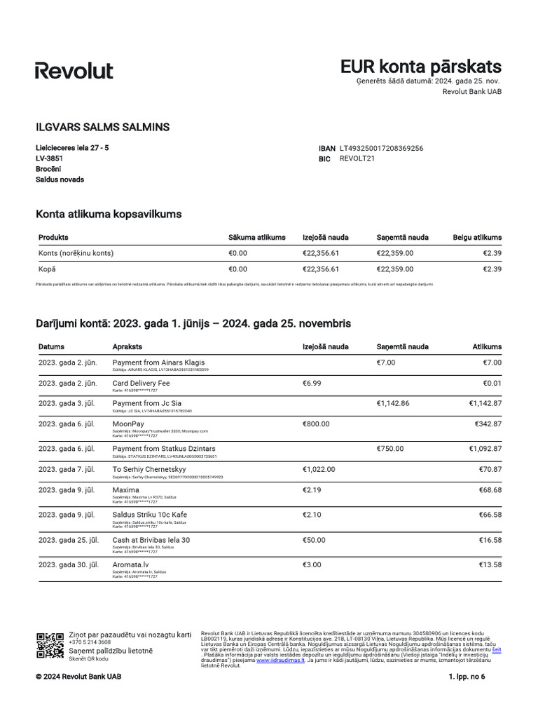 Account Statement - 2023 06 01 - 2024 11 25 - LV LV - C75a21 | PDF