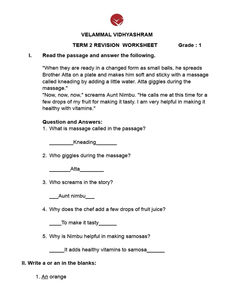 Grade 1 English Term 2 Worksheet | PDF