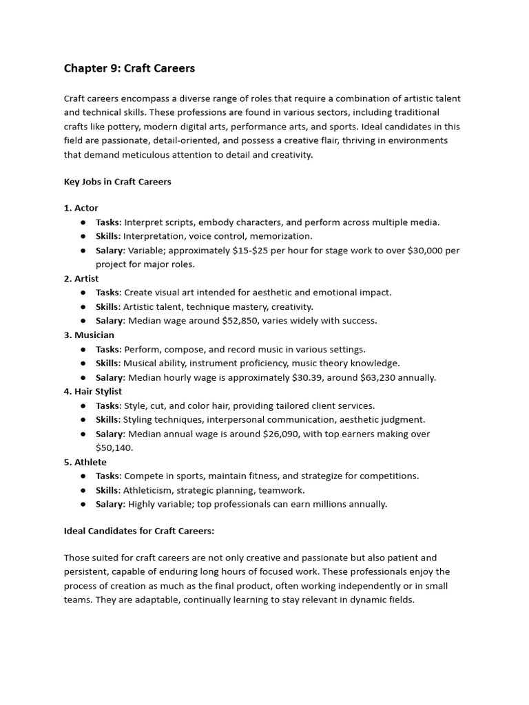 Chapter 9: Craft Careers | PDF