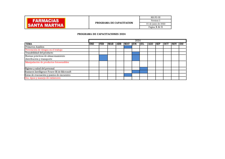 Ad-Fo-02 Programa de Capacitacion 2024 | PDF
