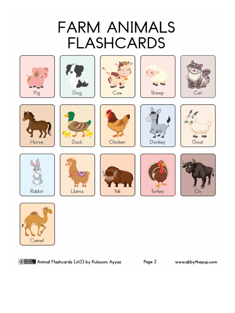 Farm Animal Flashcards - Free Printable Papercraft Templates | PDF