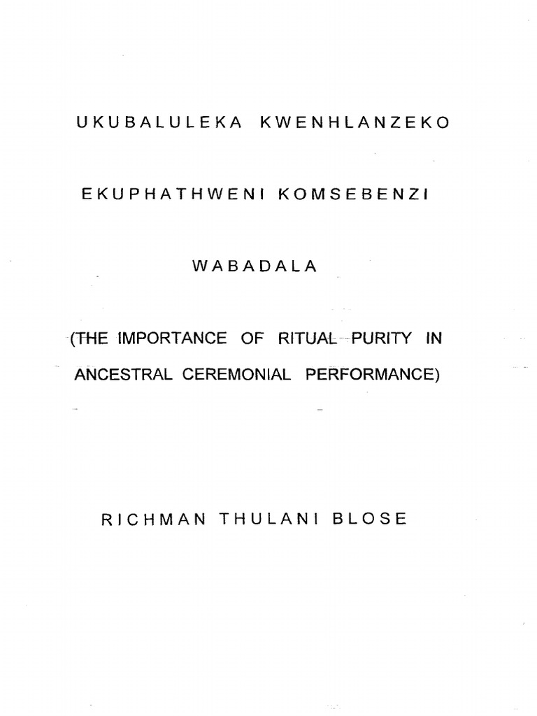 Importance of Ritual Purity in Zulu Culture | PDF | Rituals ...