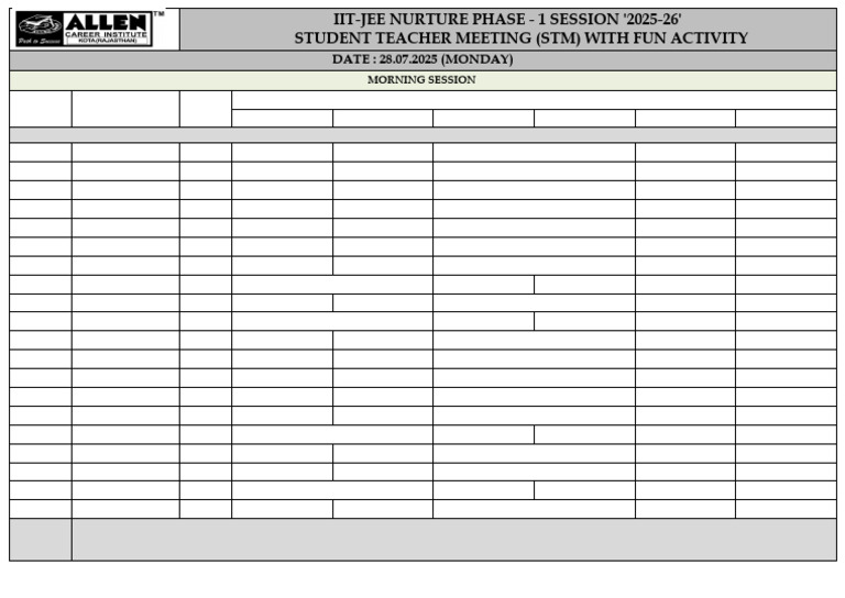 IIT-JEE Nurture Phase 1 STM Schedule | PDF