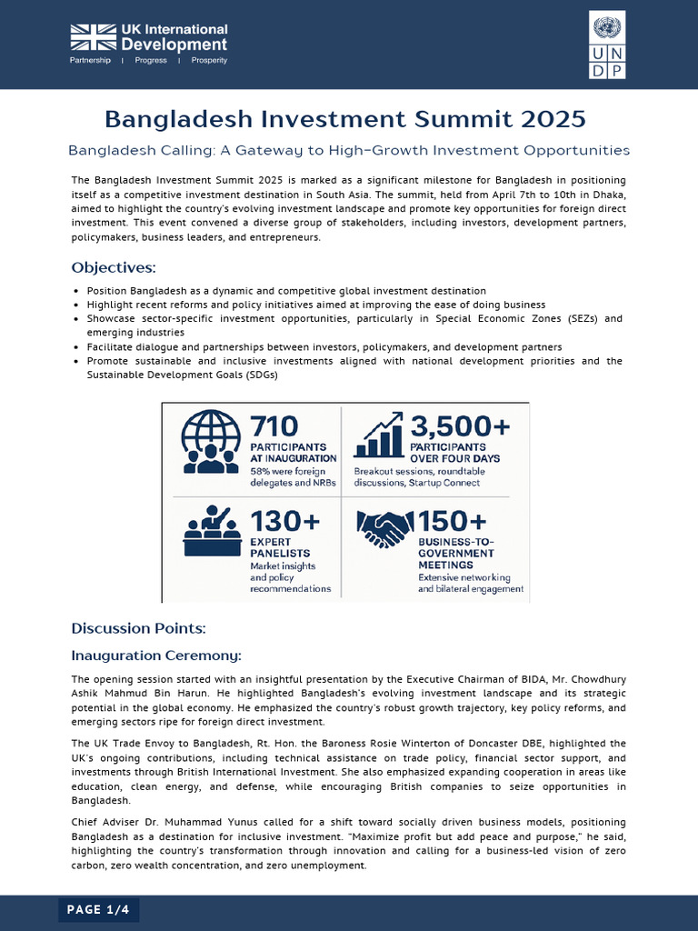 Bangladesh Investment Summit 2025 Insights | PDF | Infrastructure ...