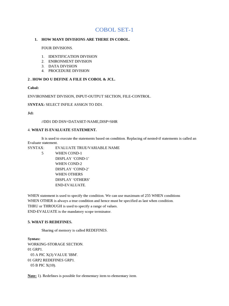 COBOL Basics and Key Concepts | PDF | Binary Coded Decimal | Computer Data