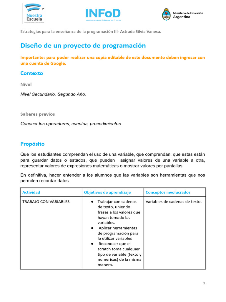 Plantilla de Diseño de Proyecto | PDF | Scratch (lenguaje de ...