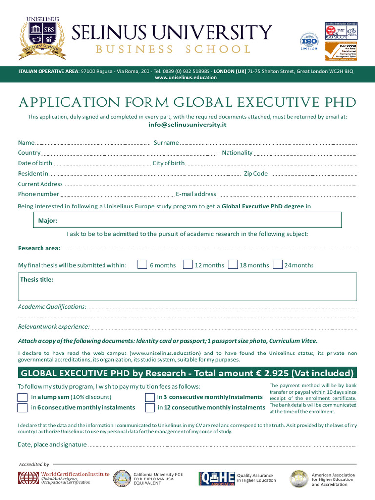Global Executive PhD Application Form | PDF | Doctor Of Philosophy | Thesis