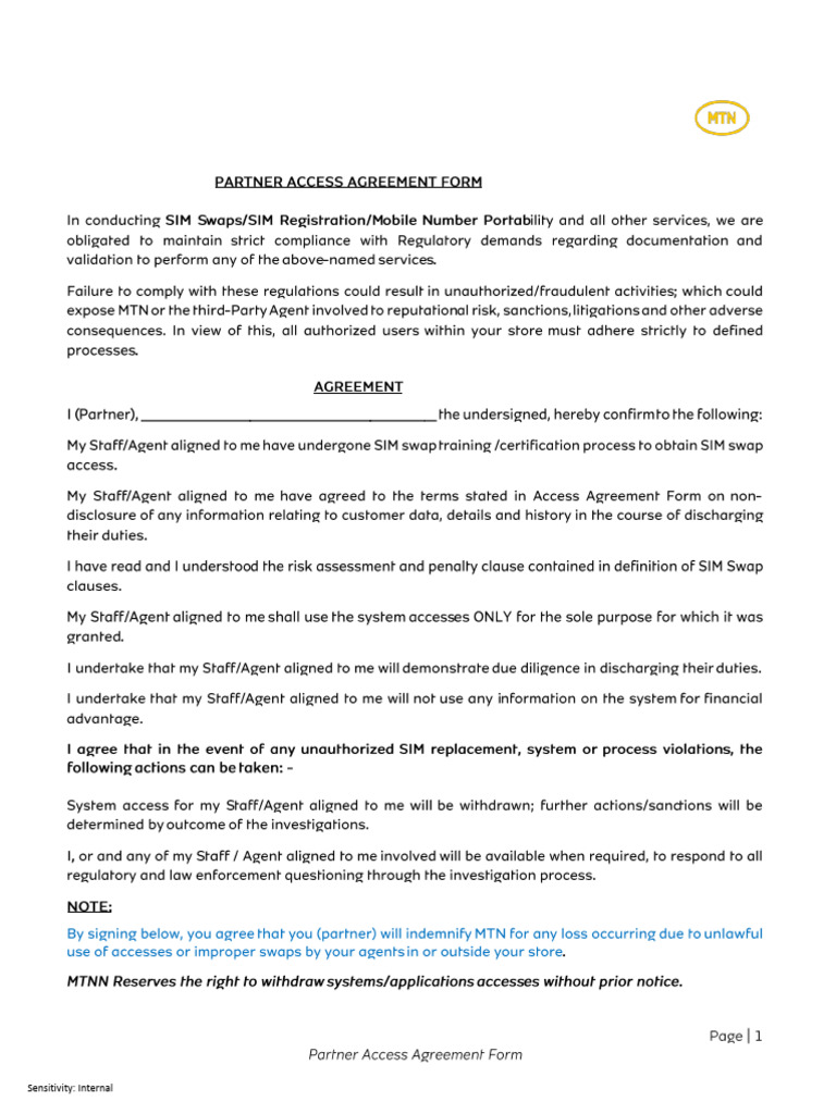 Partners' Access Attestation Form | PDF