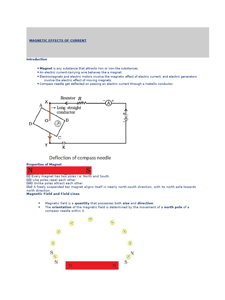 Class 10 Magnetic Effects of Current | PDF | Magnetic Field | Magnet