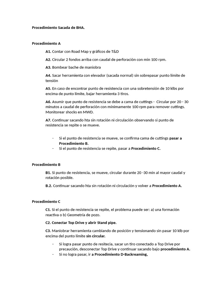 Procedimiento para Sacada de BHA | PDF
