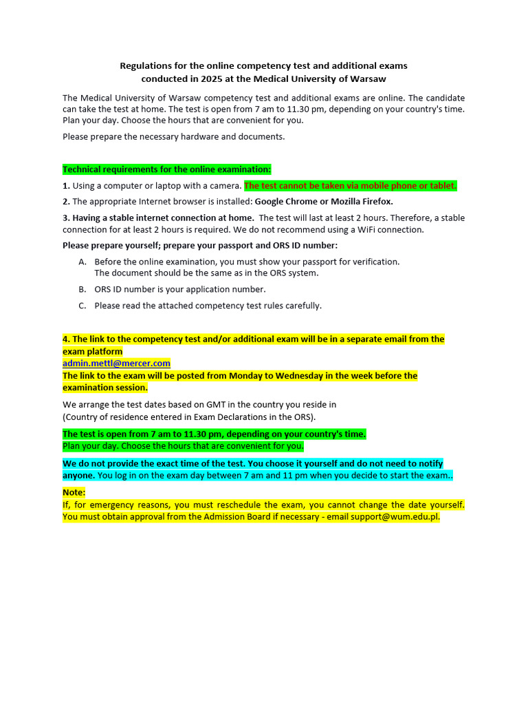 2025 Online Competency Test Dates | PDF | Medical School