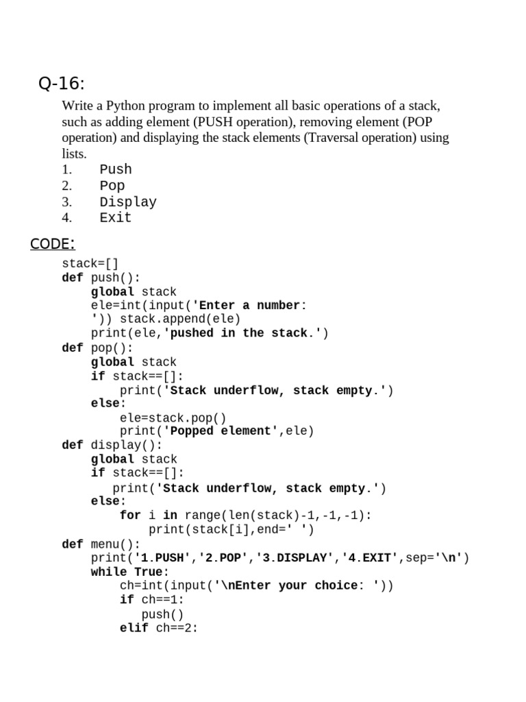 Stack Operations in Python | PDF | Computer Programming | Software ...
