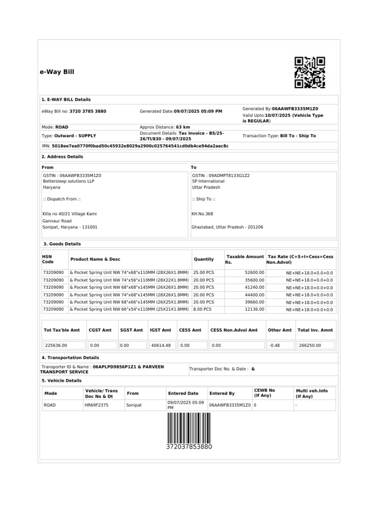 SP International E-WAY BILL | PDF