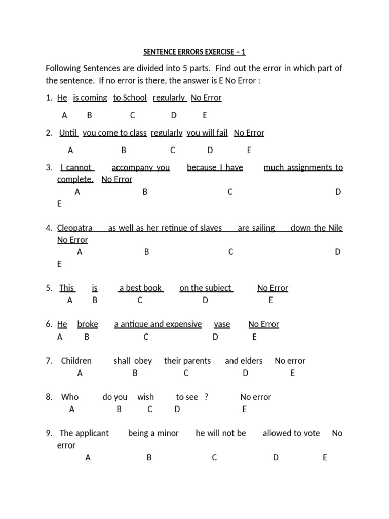 Sentence Error Identification Exercises | PDF | Grammatical Number | Plural