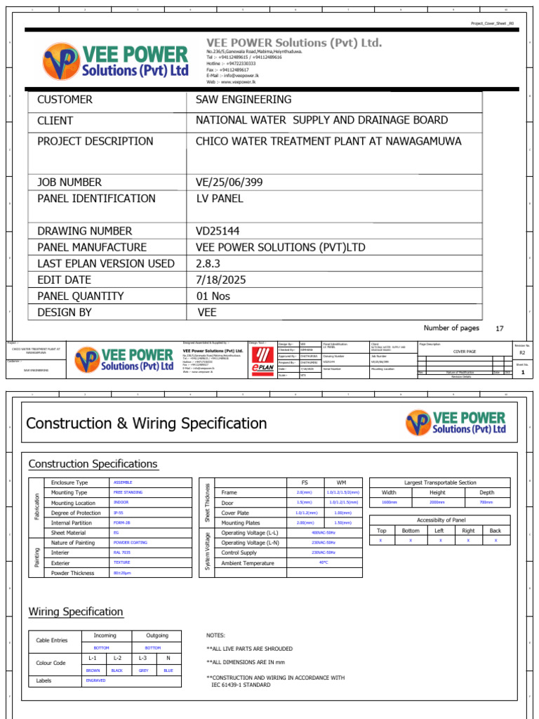 Chico Water Treatment Plant LV Panel | PDF | Relay | Electrical Wiring