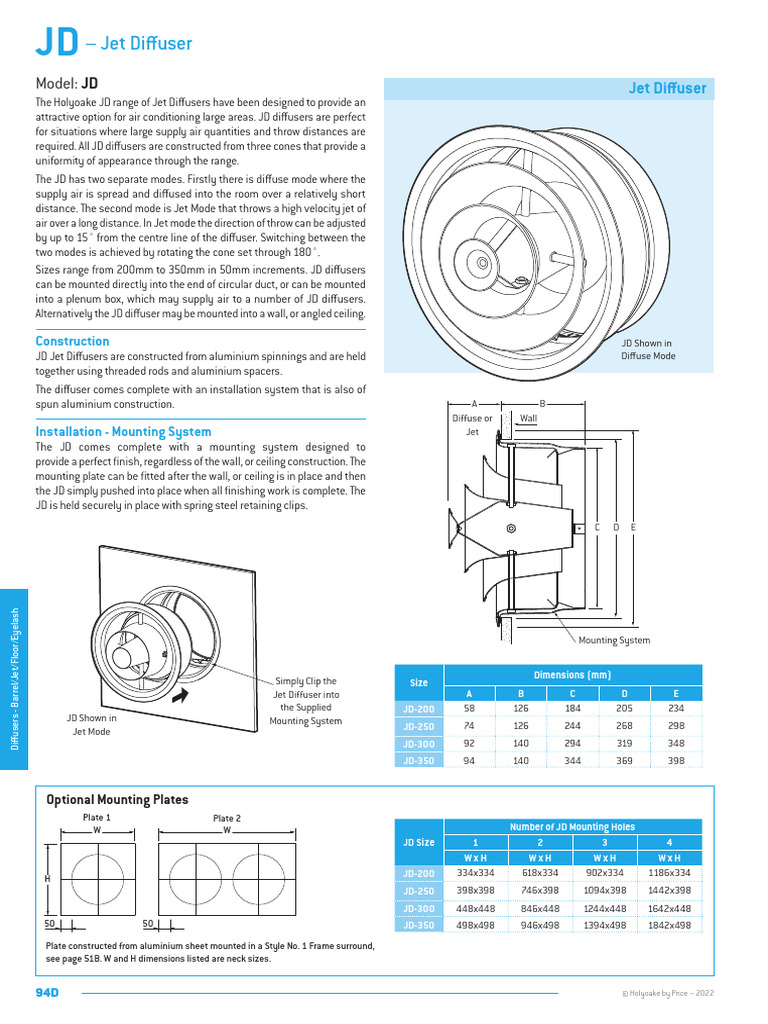 Holyoake JD Jet Diffuser Overview | PDF | Duct (Flow) | Mechanical ...
