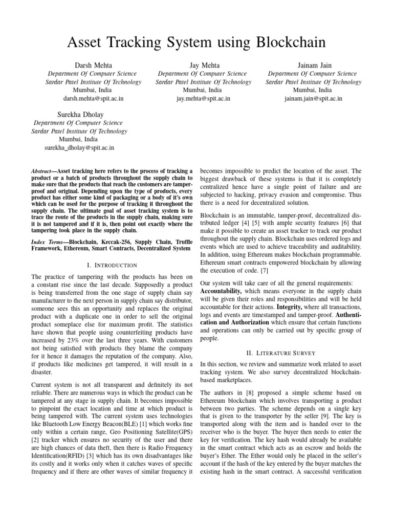 Asset Tracking in Supply Chain Using Blockchain | PDF | Radio Frequency  Identification | Computing