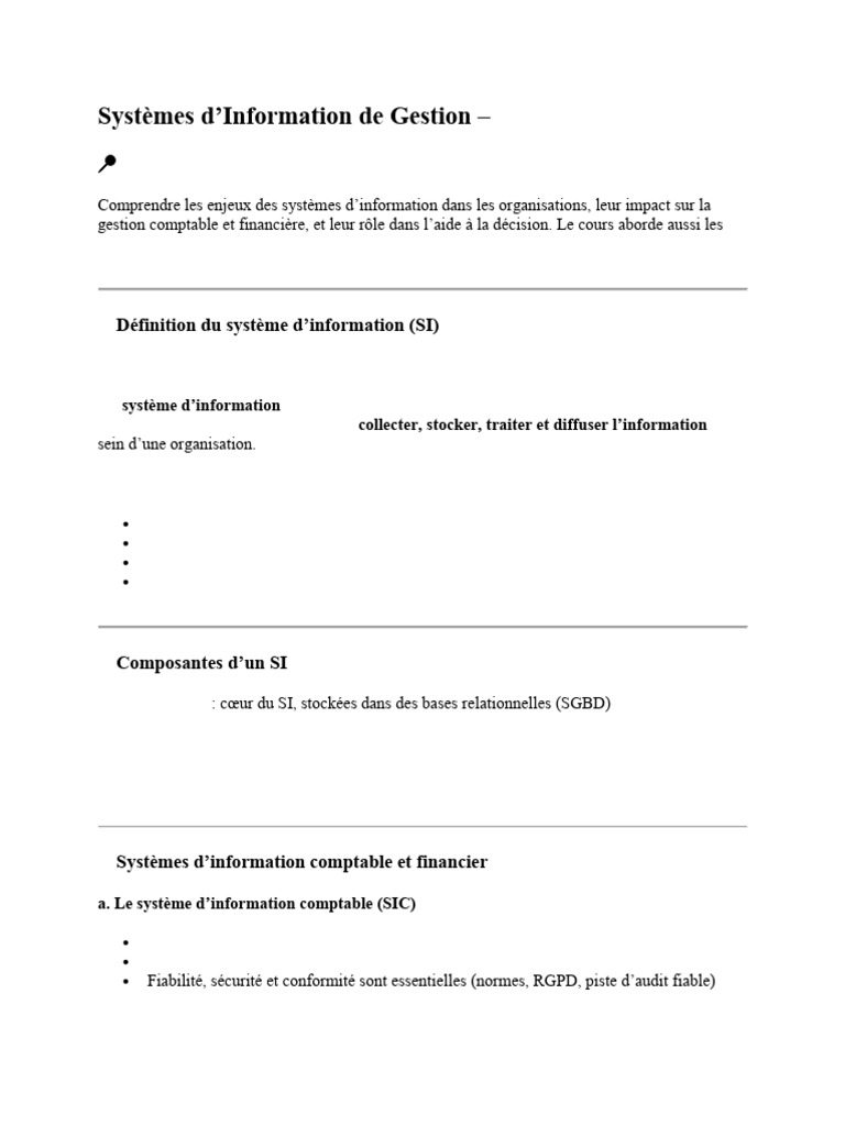 Systèmes d'Information de Gestion : Guide Complet | PDF | Progiciel de ...