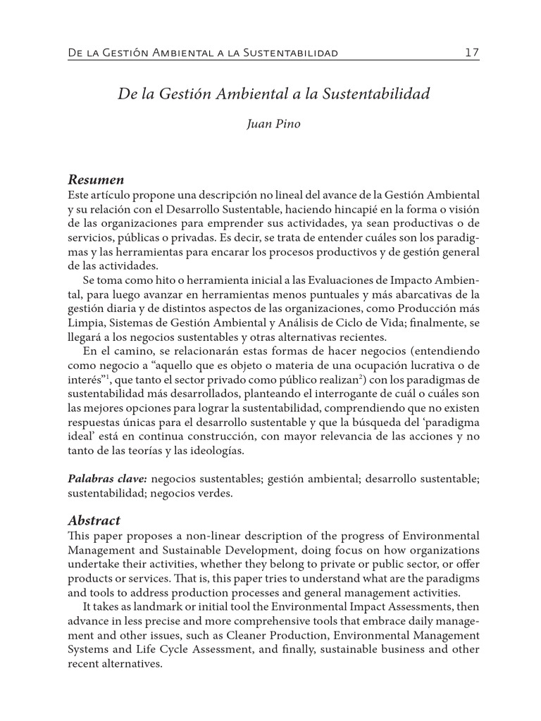 Gestión Ambiental y Sustentabilidad | PDF | Sustentabilidad | Entorno ...