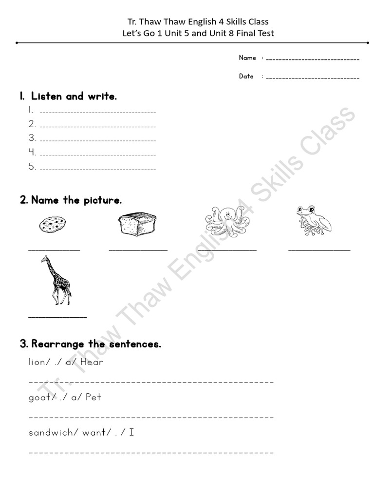 Let's Go 1 Unit 5 To 8 Progress Test (28 Apr 2024) | PDF