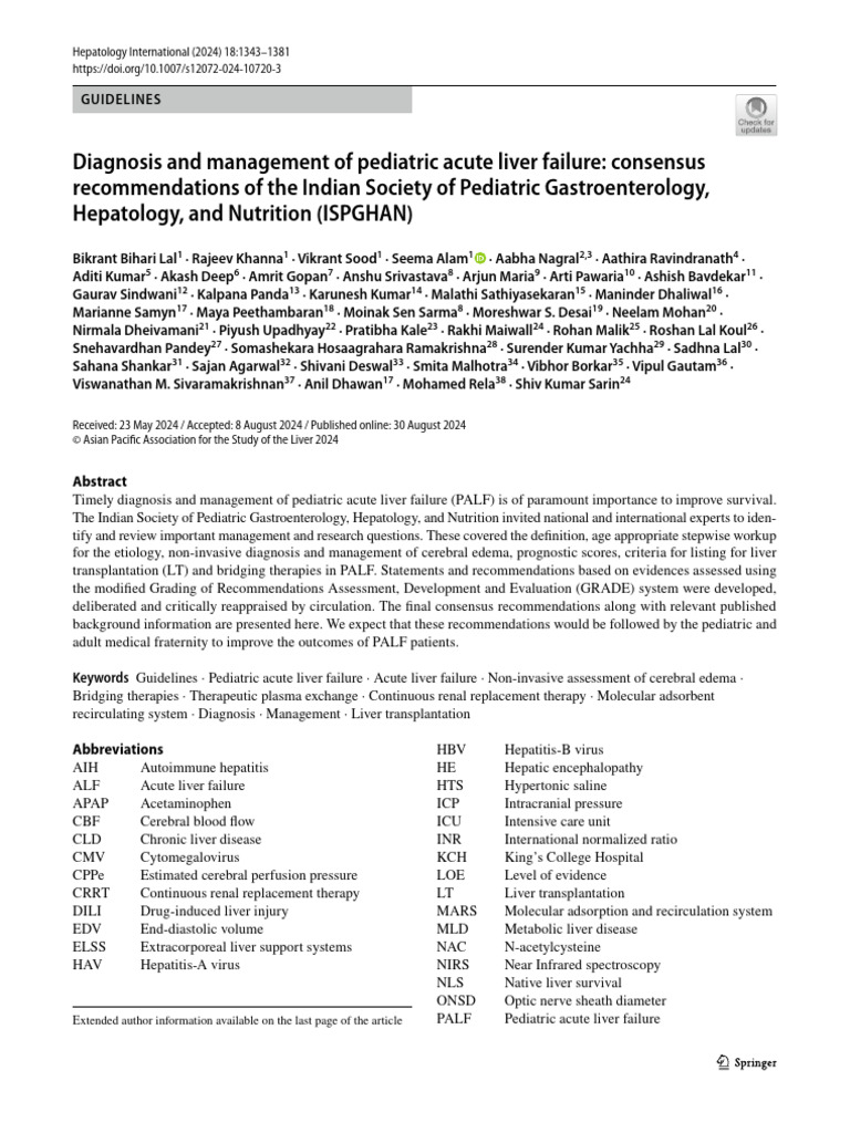 Pediatric Acute Liver Failure Guidelines | PDF | Blood Pressure | Hepatitis