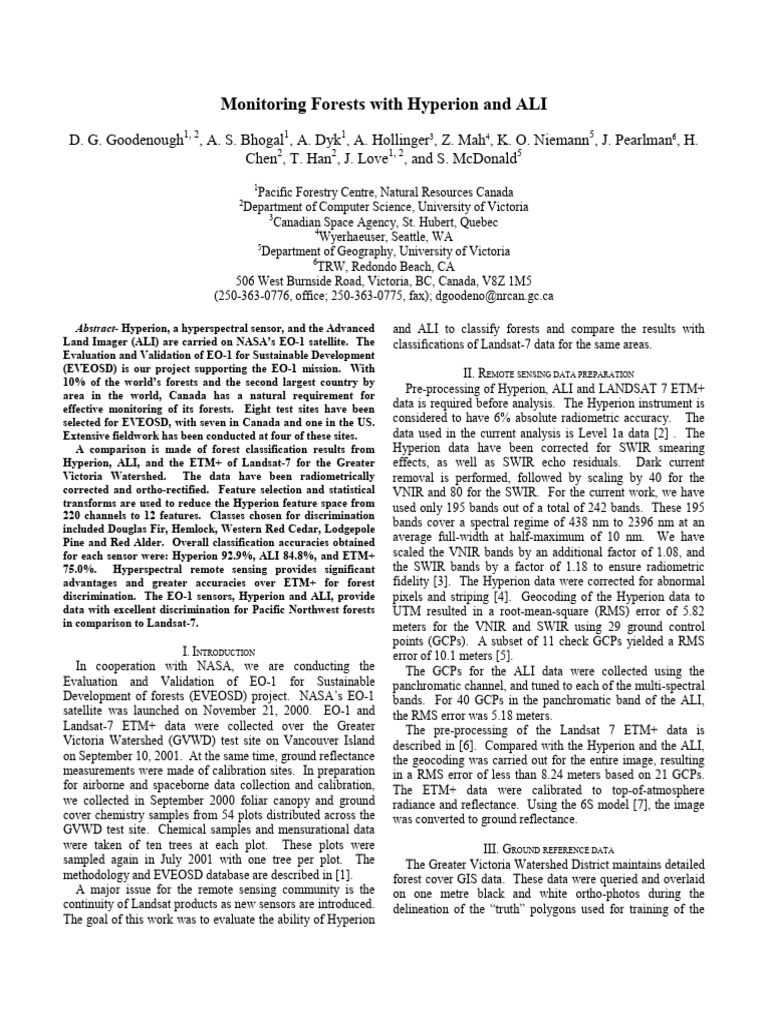 035 - Goodenough-Monitoring Forests With Hyperion and ALI | PDF ...