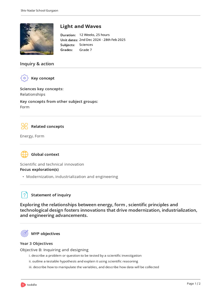 Grade 7 Light and Waves Curriculum | PDF