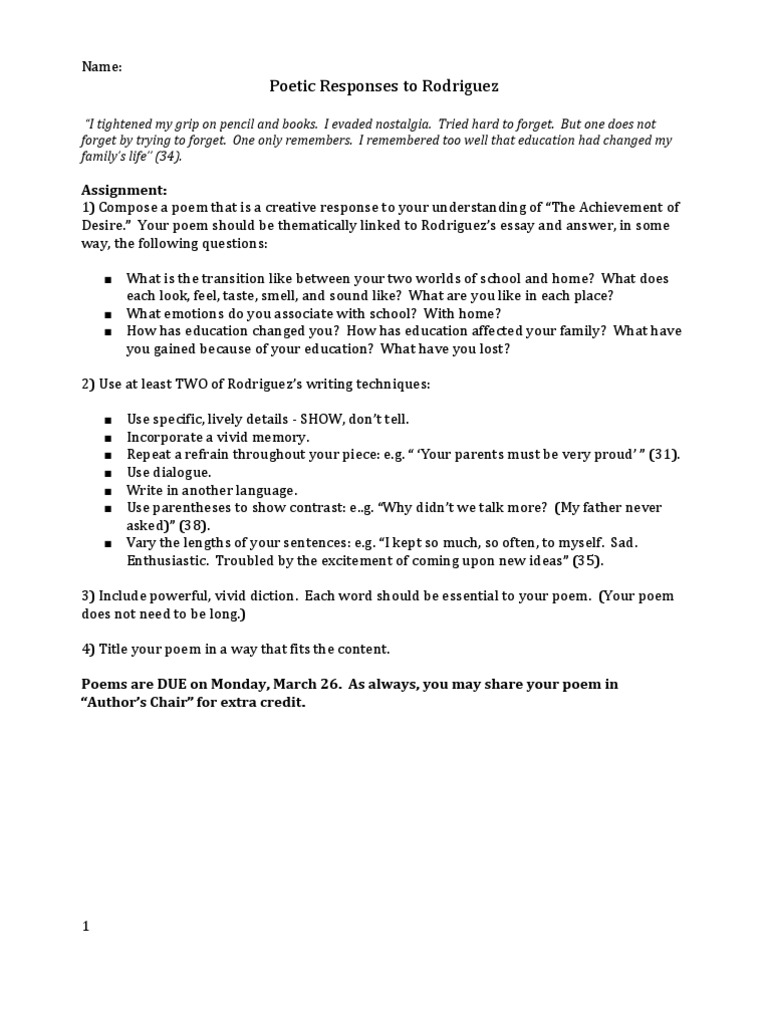 Poetry assignments for college students picture