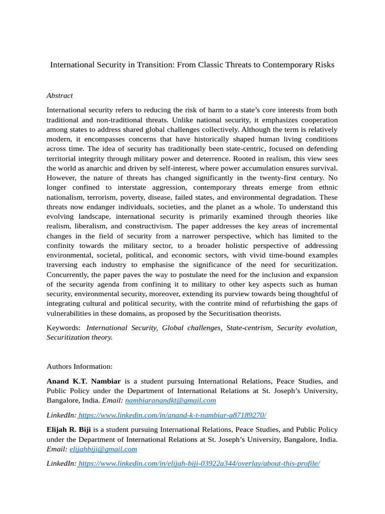 Evolving International Security Threats | PDF | Securities | Political ...