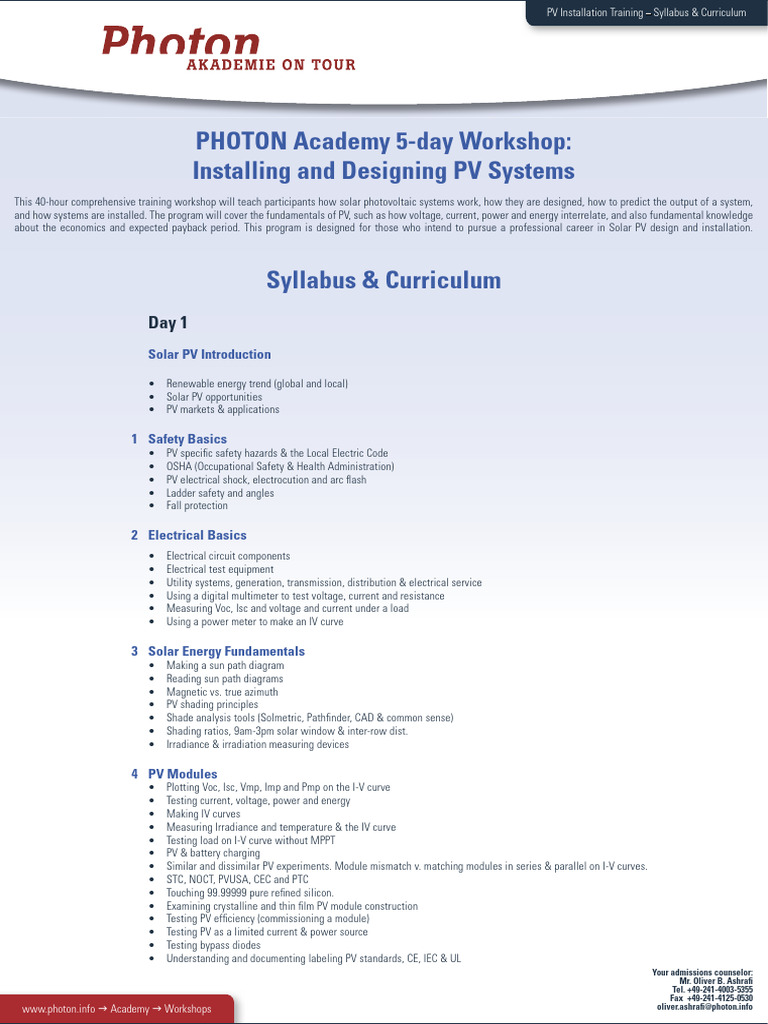 Solar PV Installation Boot Camp Syllabus | PDF | Photovoltaics ...