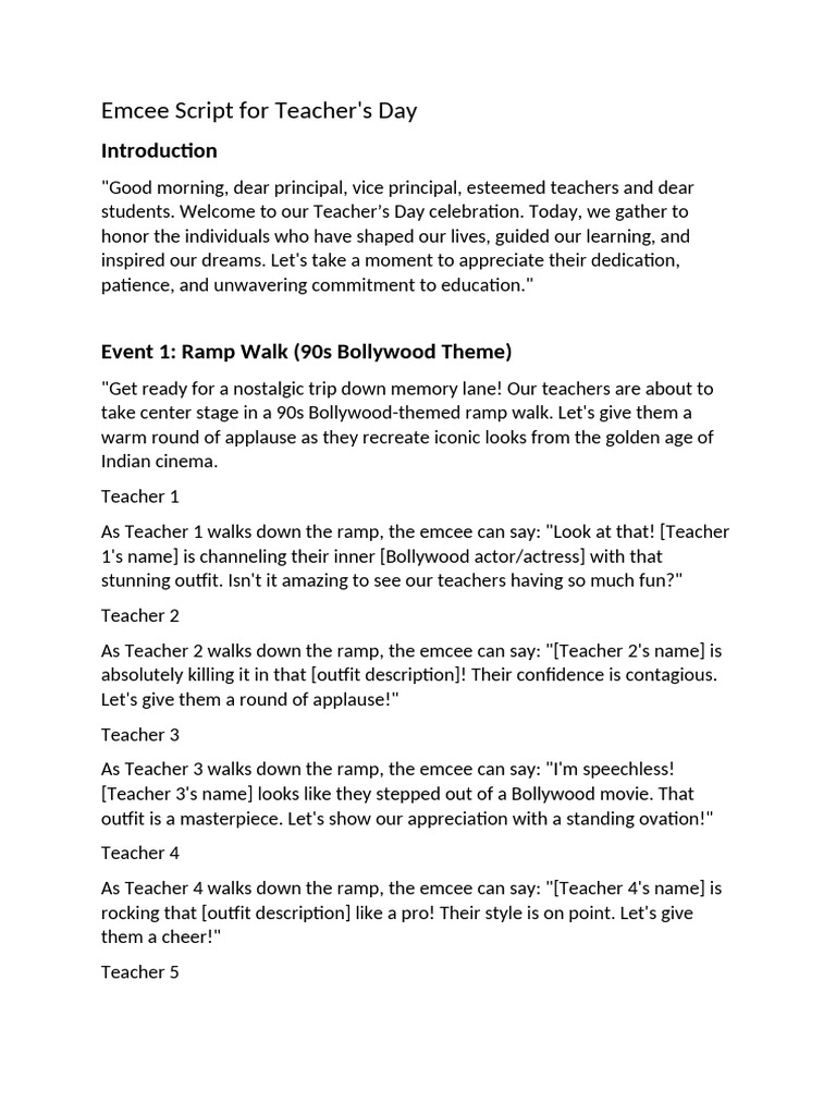 Teacher's Day Emcee Script | PDF