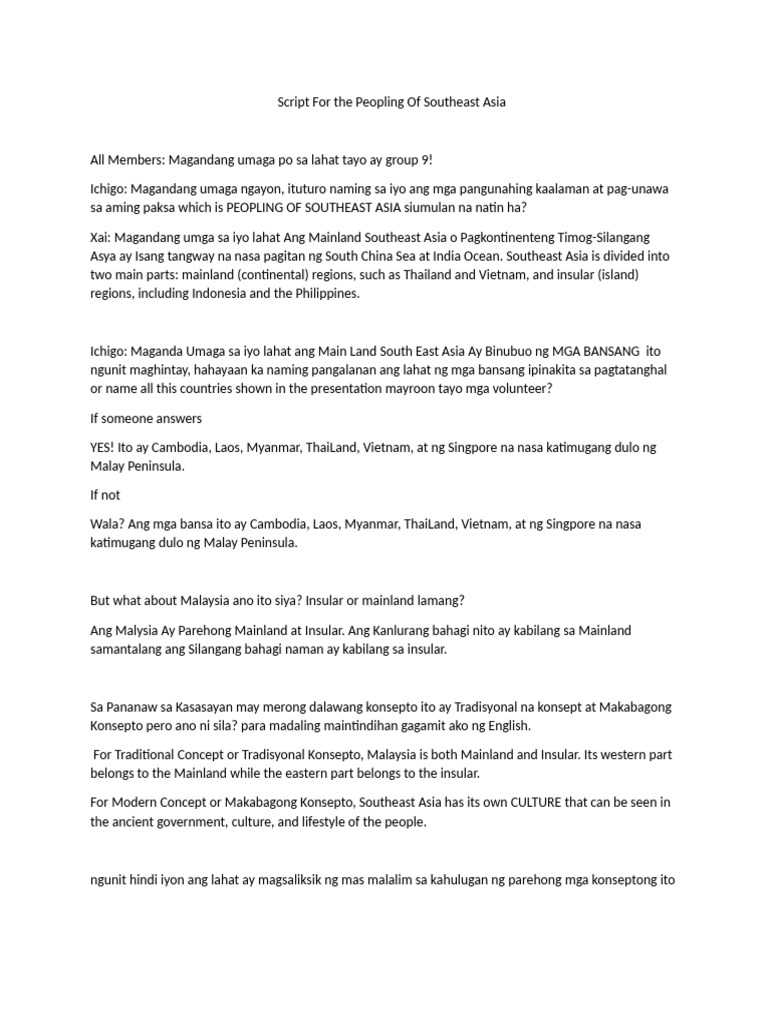 Script For The Peopling of Southeast Asia | PDF