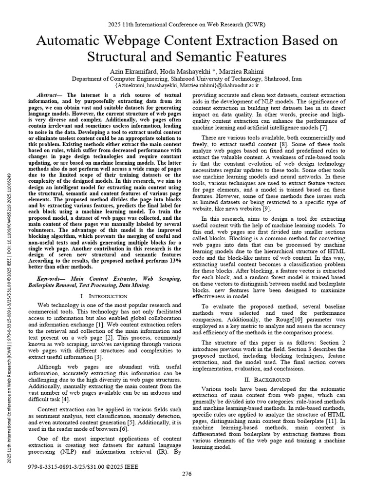 Intelligent Web Content Extraction Model | PDF | World Wide Web ...