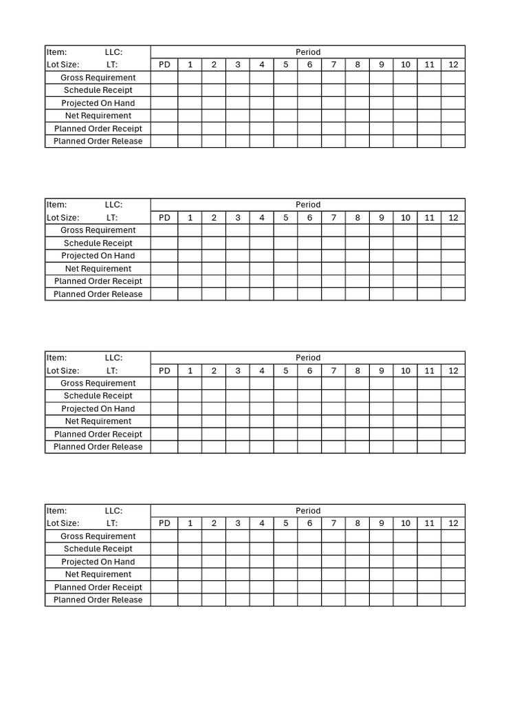 MRP Table Example and Overview | PDF