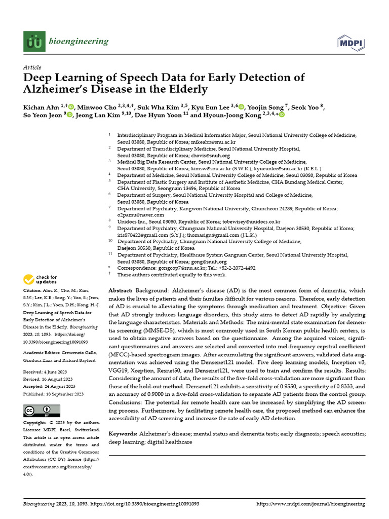 Deep Learning for Early Alzheimer Detection | PDF | Dementia | Speech