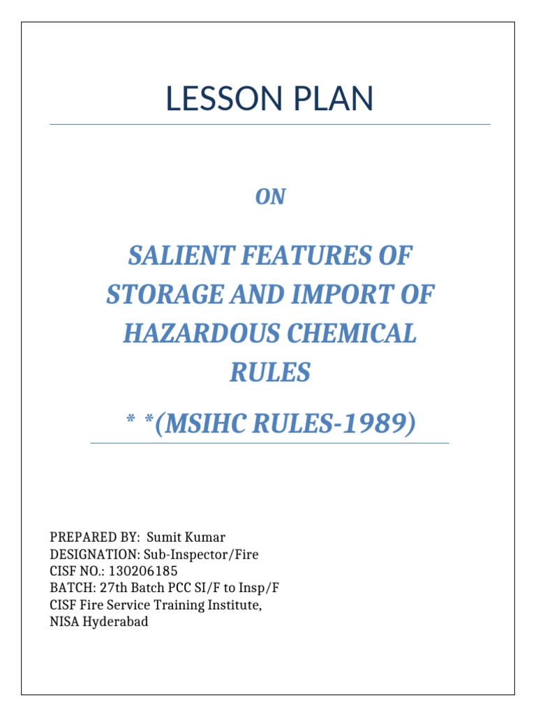 LESSON_PLAN_MSIHC | PDF | Dangerous Goods | Hazards