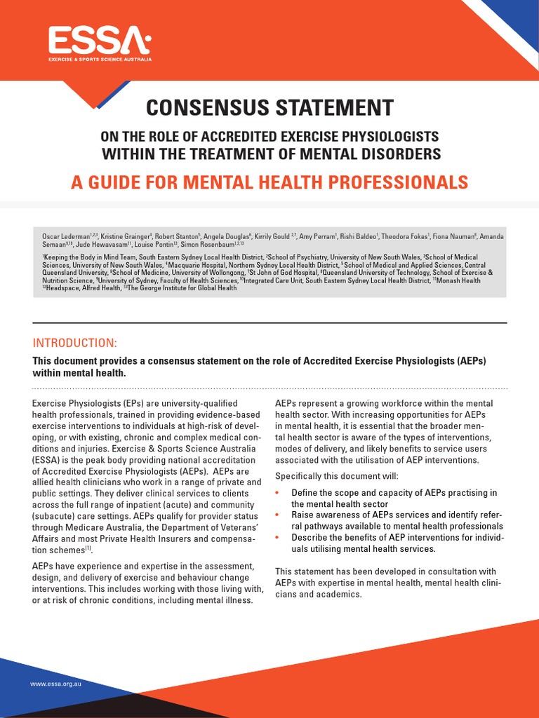 Consensus Statement On The Role of Accredited Exercise Physiologists ...