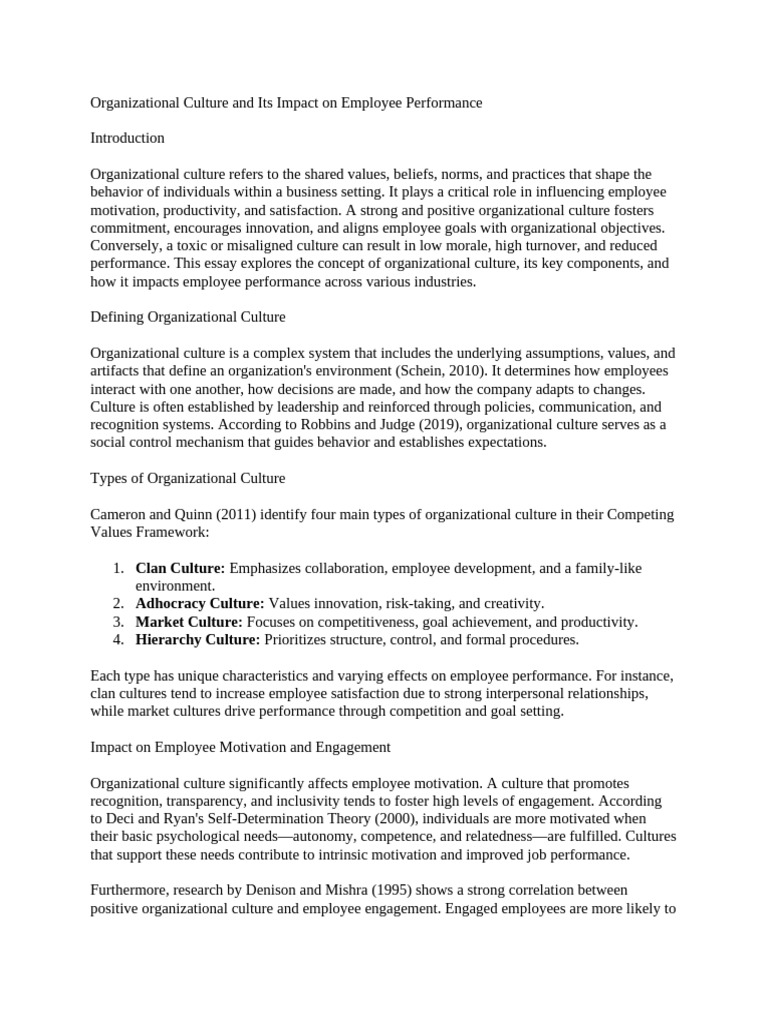 Organizational Culture and Its Impact On Employee Performance | PDF ...