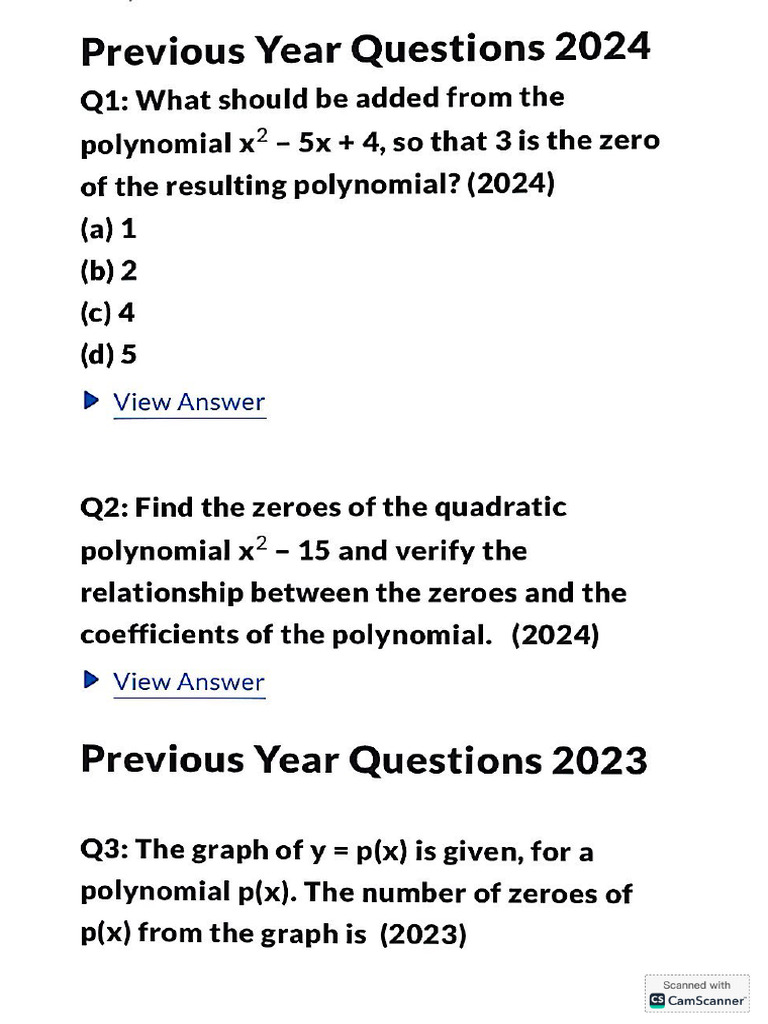 L-2 Polynomials Previous Year Questions | PDF